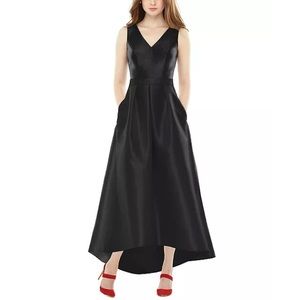 Alfred Sung Satin High Slow Sleeveless Gown Black Size 16 NWT
